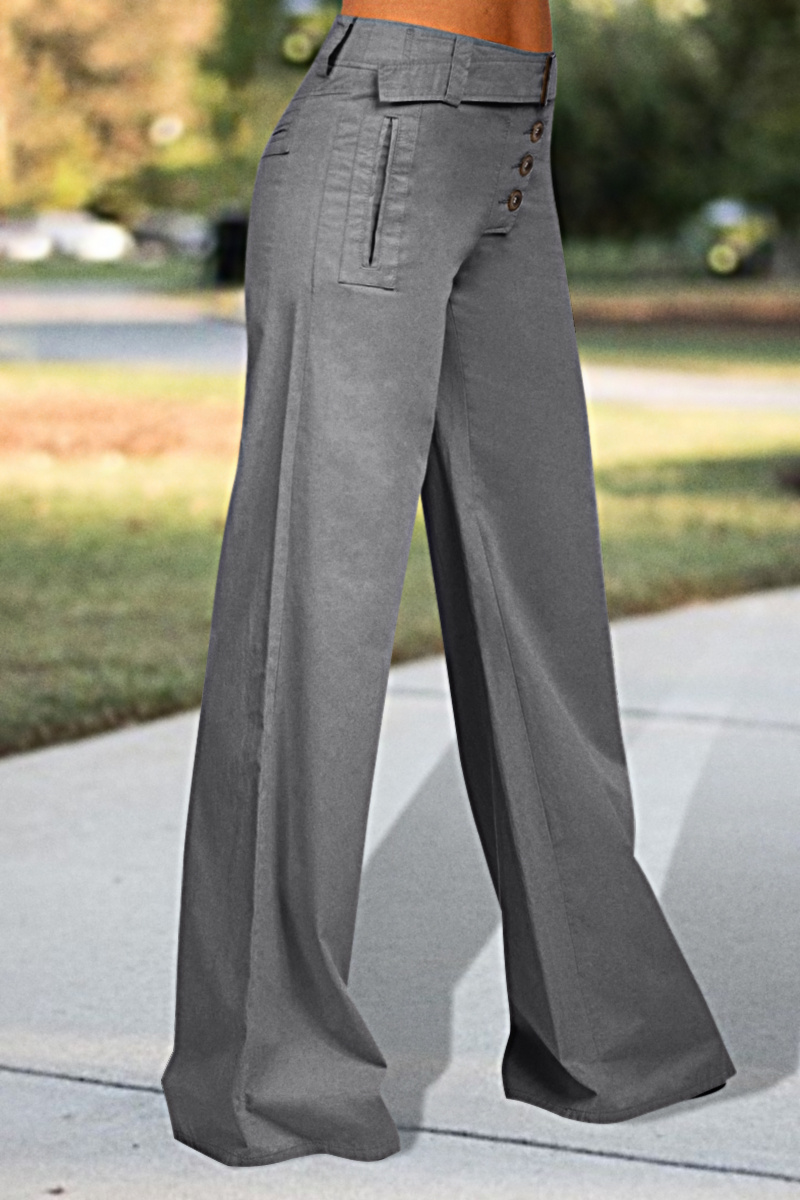 Button Fly Buckle Taped Wide Leg Pants