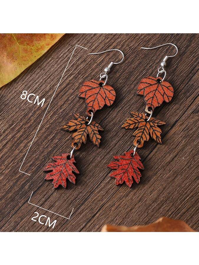 Women's Thanksgiving Maple Leaf Double sided Wood Earrings