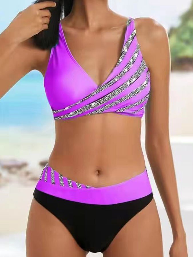 Printed Sexy Lace-Up Bikini Set
