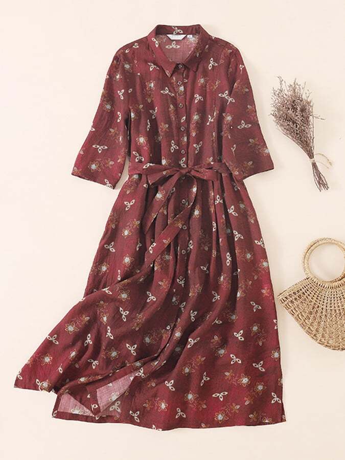Cotton And Linen French Floral Dress