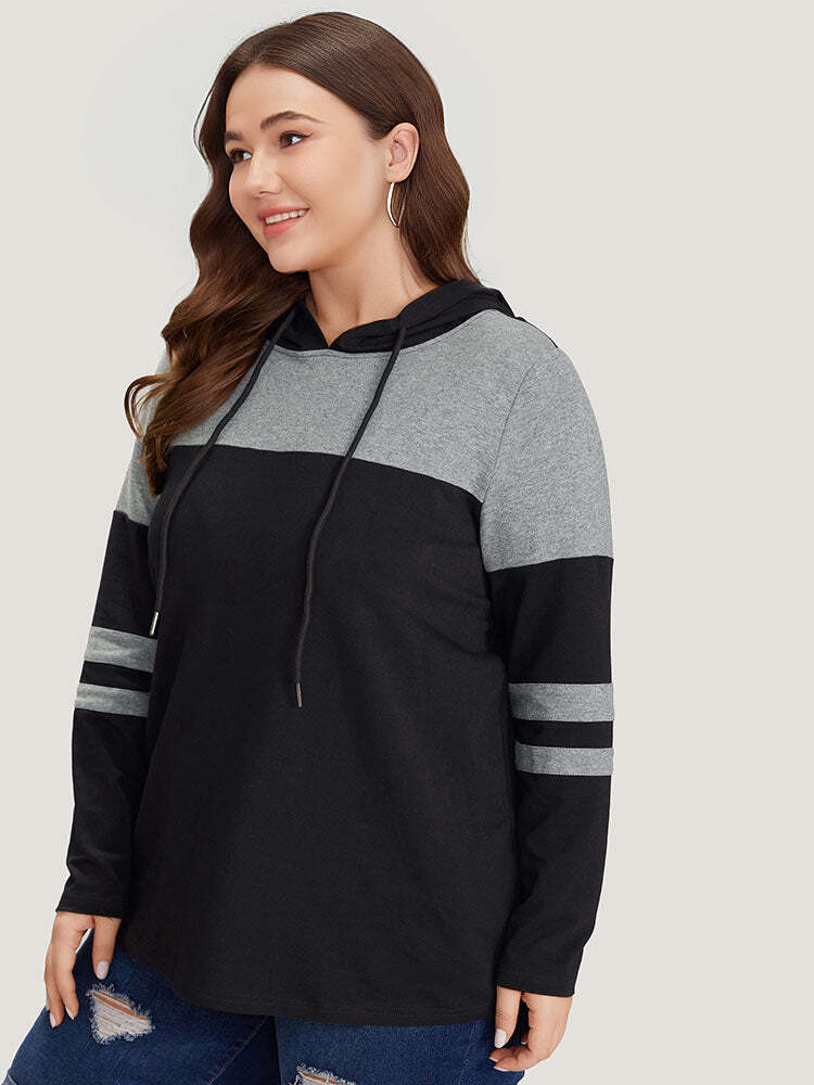 Colorblock Contrast Drawstring Hooded Sweatshirt