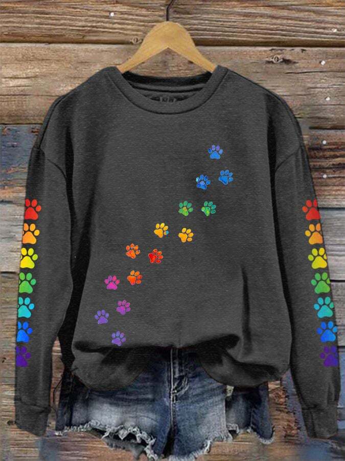 Women's colorful love dog paw print sweatshirt