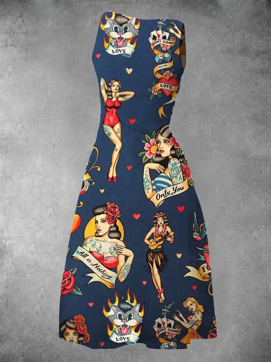 Women'S Pin-Up Girl Tattoo Maxi Dress