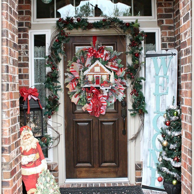 Lit Farmhouse Gingerbread Wreath for front door