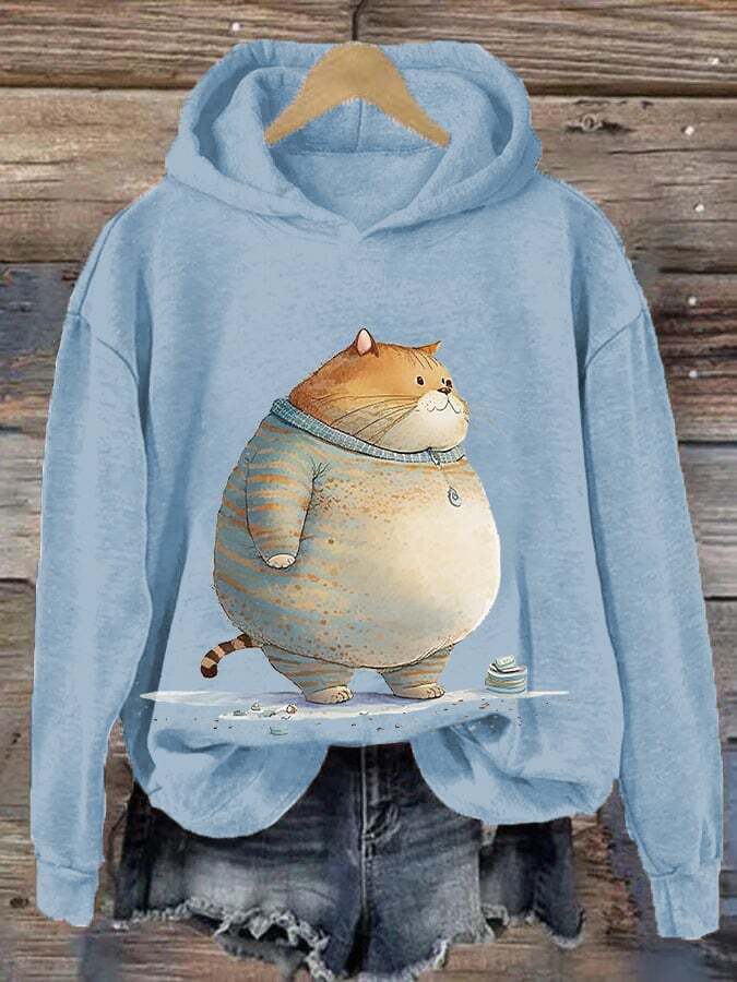 Women's  Winter Cat Print Hoodie