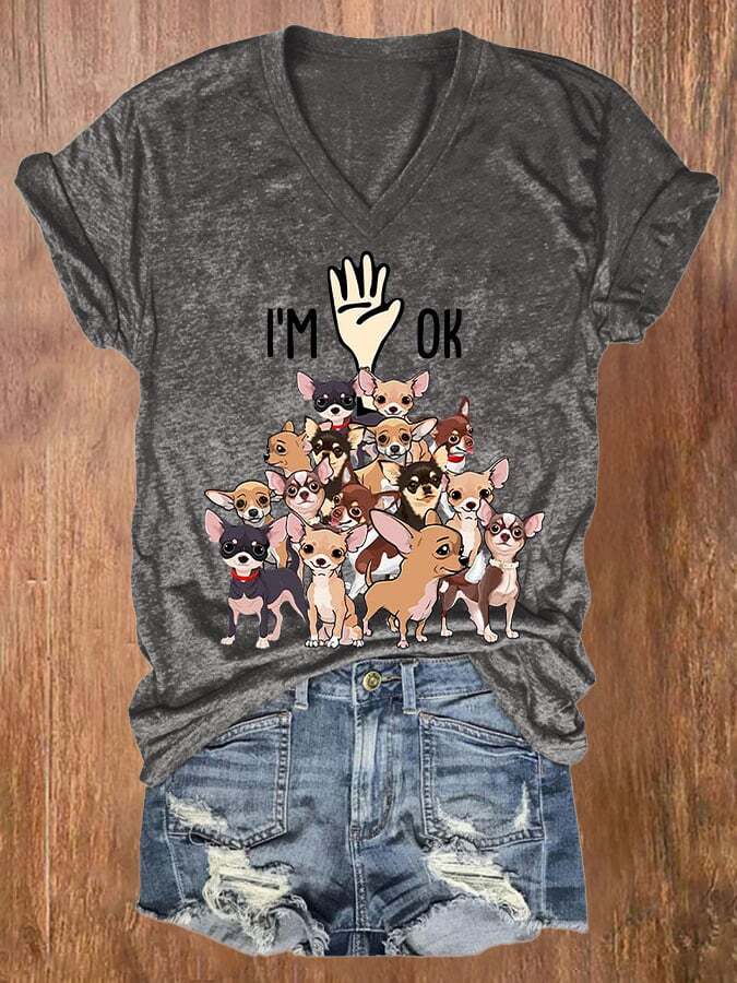 I'M Ok Print Short Sleeve Casual T-Shirt