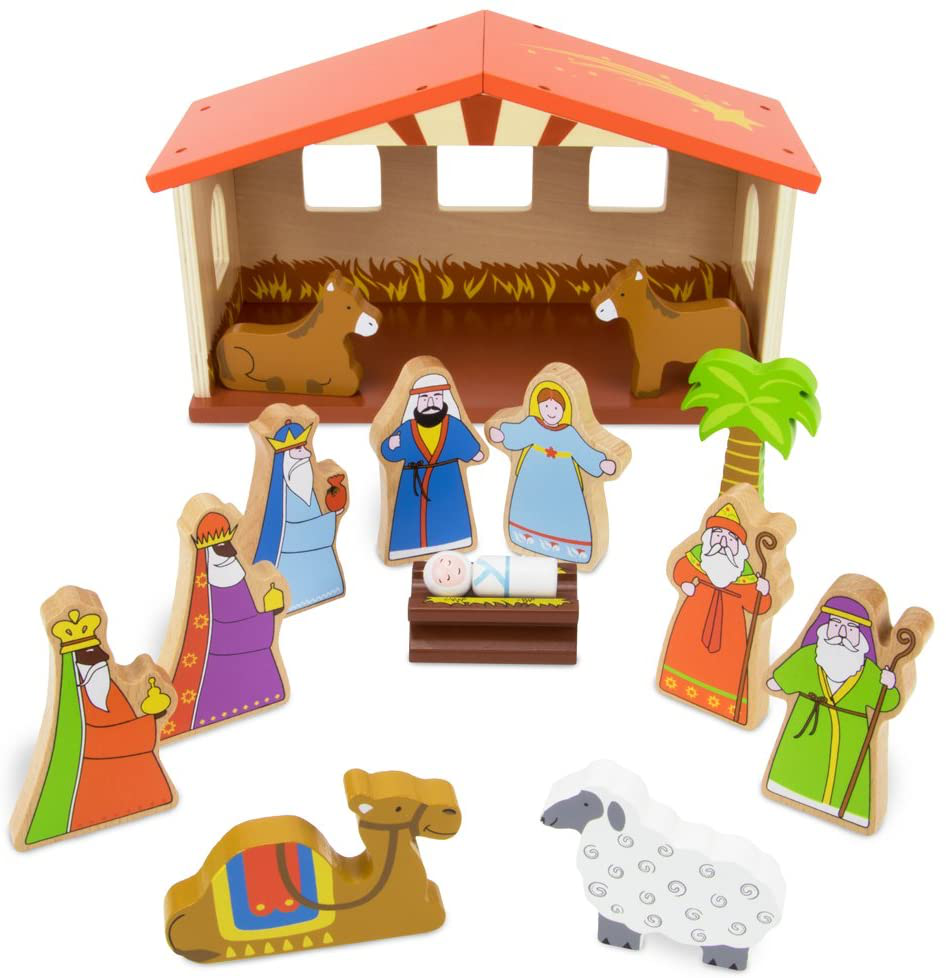 Classic Nativity Set (14pcs) O Holy Night Wooden First Christmas Sto