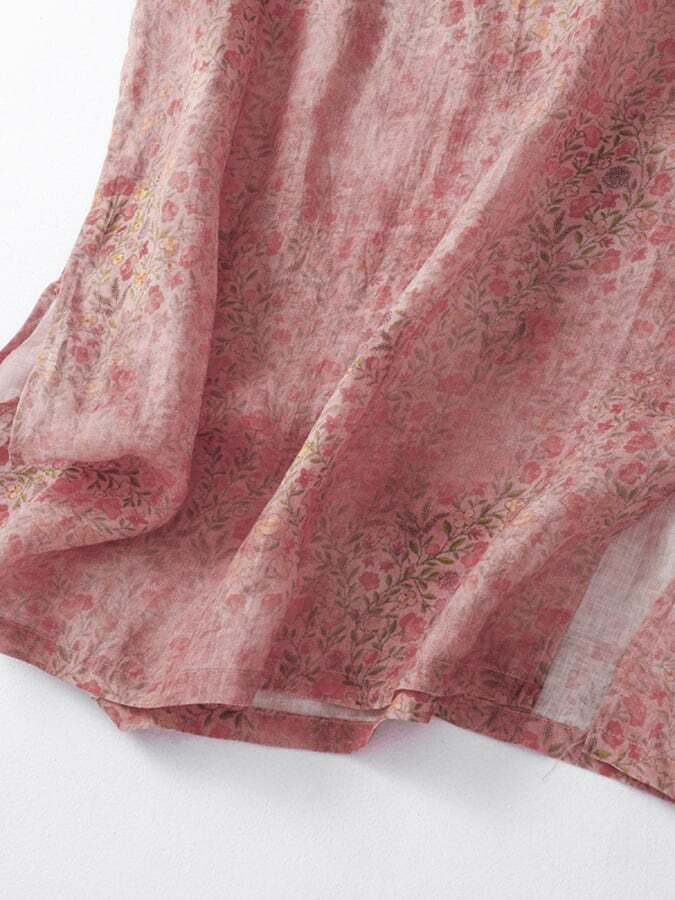 Ethnic Style Vintage Thin Print Pankou Tea Suit Qipao Dress