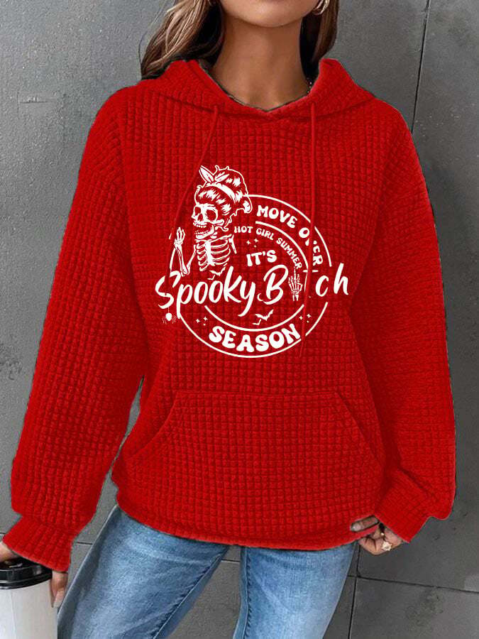 Women's Move Over Hot Girl Summer It's Spooky Bitch Season Print Waffle Hooded Sweatshirt