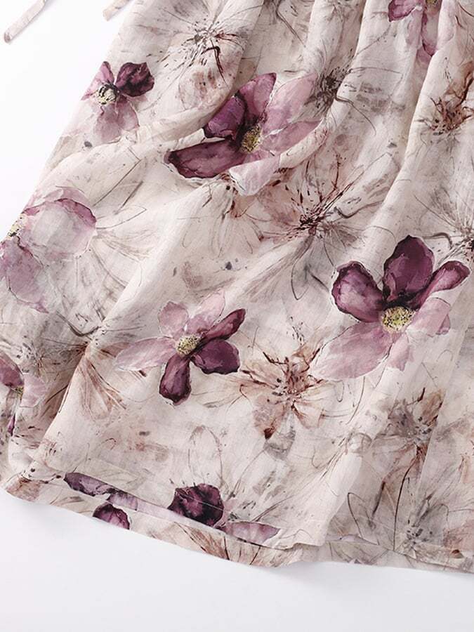 Cotton and Linen Tie Floral Dress
