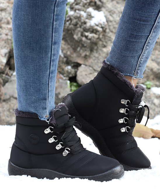 Black LaceUp Snow Boot Women DiscountStore
