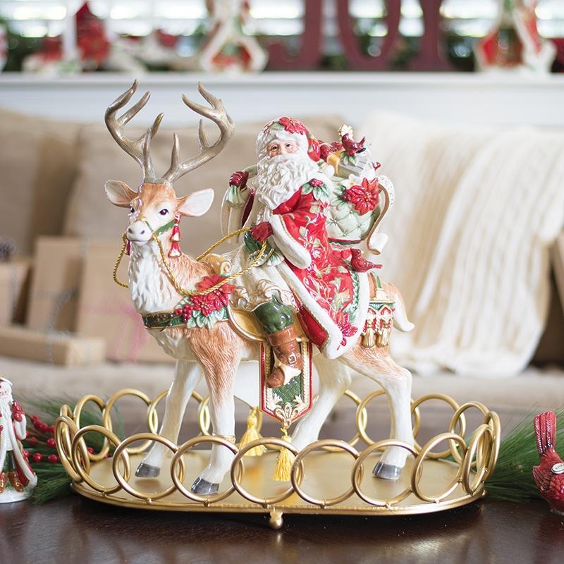 Cardinal Christmas Santa and Reindeer Figurine,16.5 IN