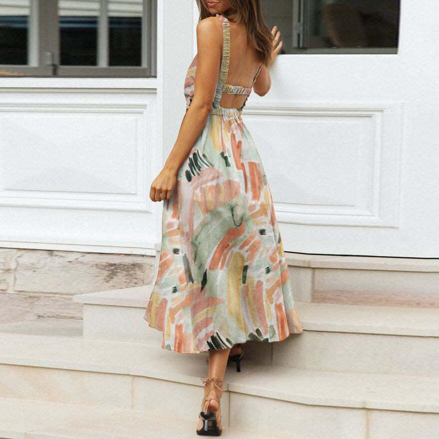 Vacation style casual open back sexy dress