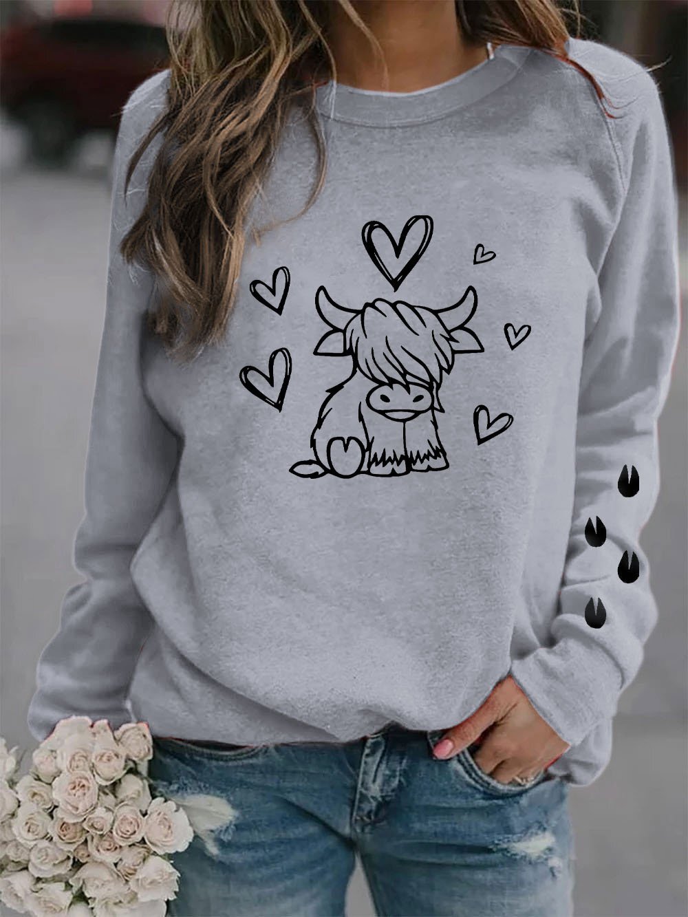 Women's Cute Highland Cow Print Sweatshirt