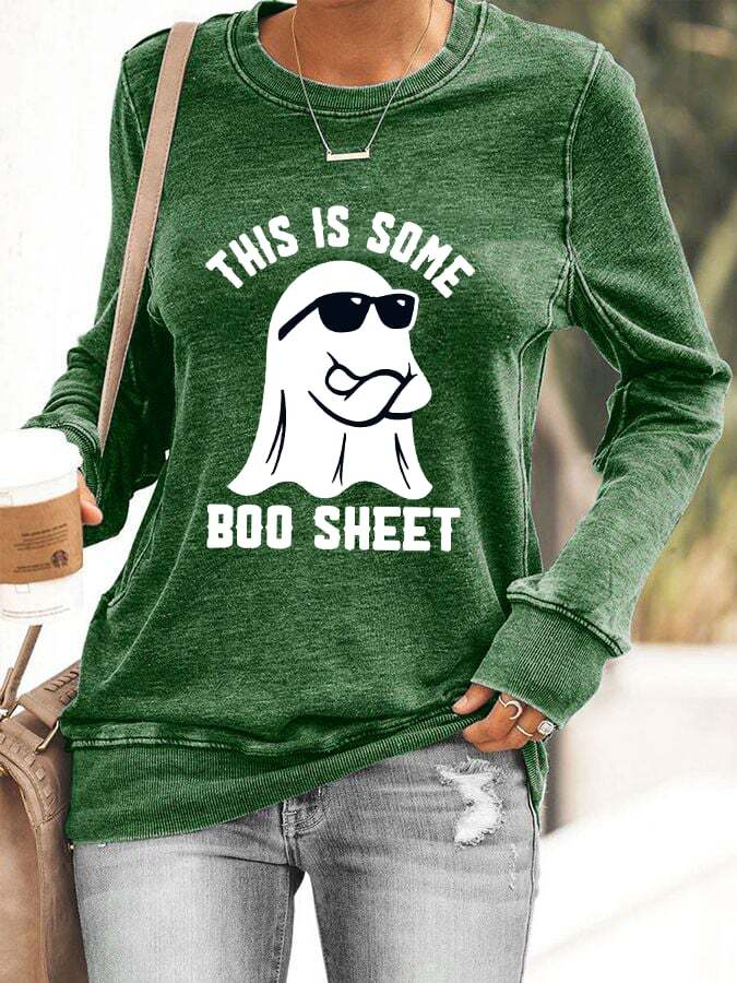 Women's Halloween This Is Some Boo Sheet Print Sweatshirt
