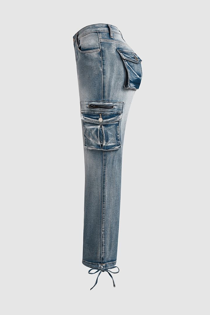 90s Vintage Flap Pocket Low Waist Cargo Jeans