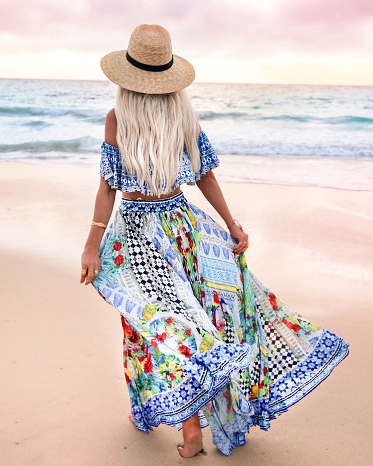 Bohemian Vacation Printed Dress  c048