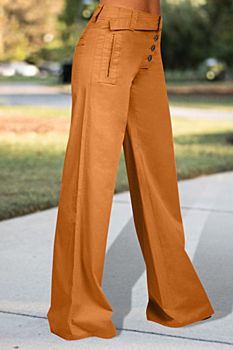 Button Fly Buckle Taped Wide Leg Pants