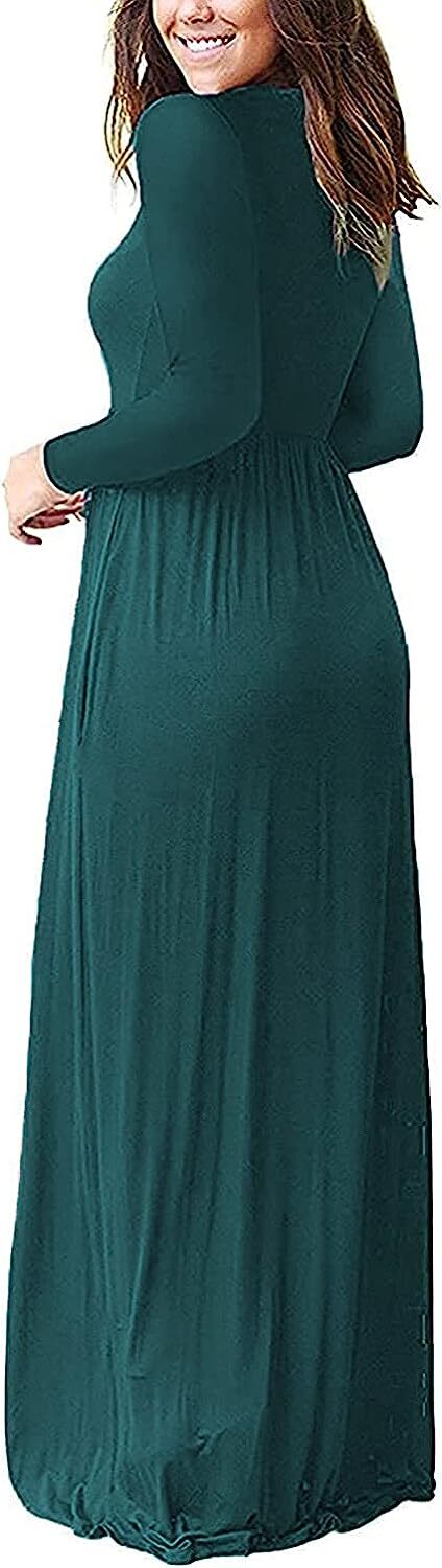 Supnier Women's Short Long Sleeve Maxi Dresses Casual Empire Waist Long Dress with Pockets