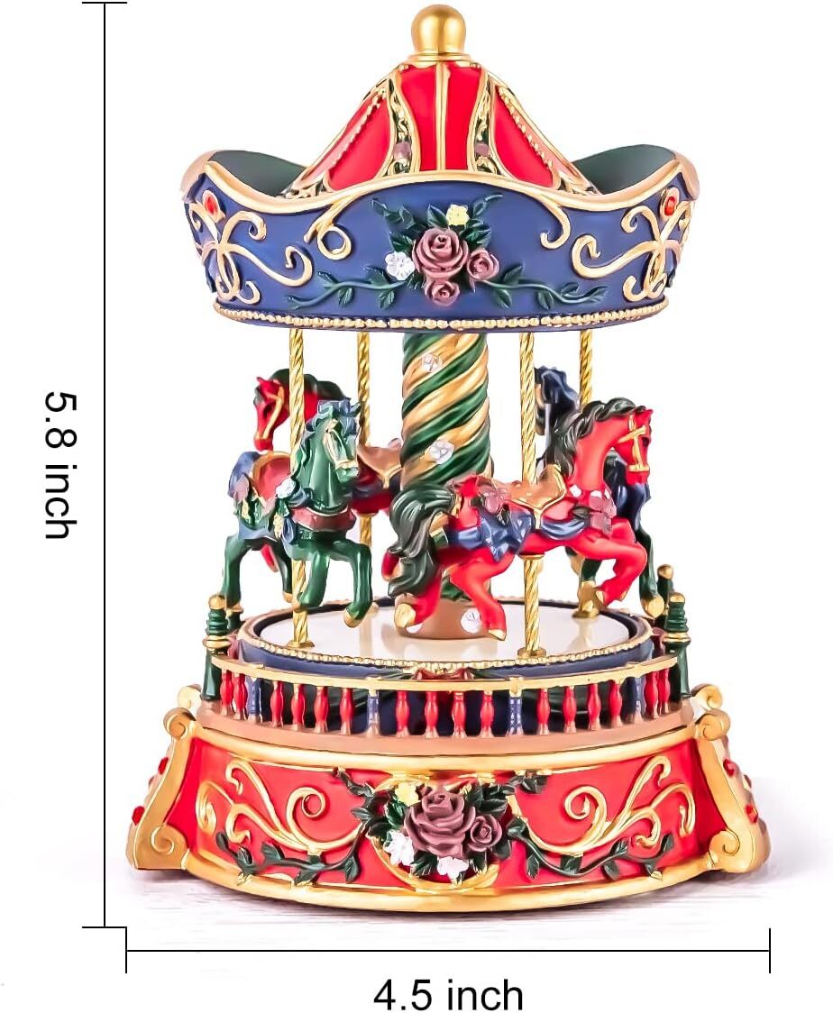 Mr.Winder Carousel Horse Music Box for Girls, Vintage Musical Box for Women Kids Wife Mom Daughter Birthday Anniversary Valentine Play Castle in The Sky