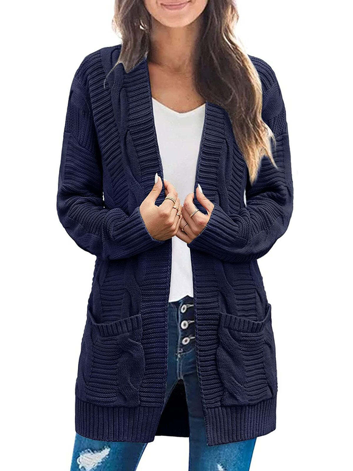 2022 Women's Long Sleeve Cable Knit Cardigan Sweaters - SKECHERS