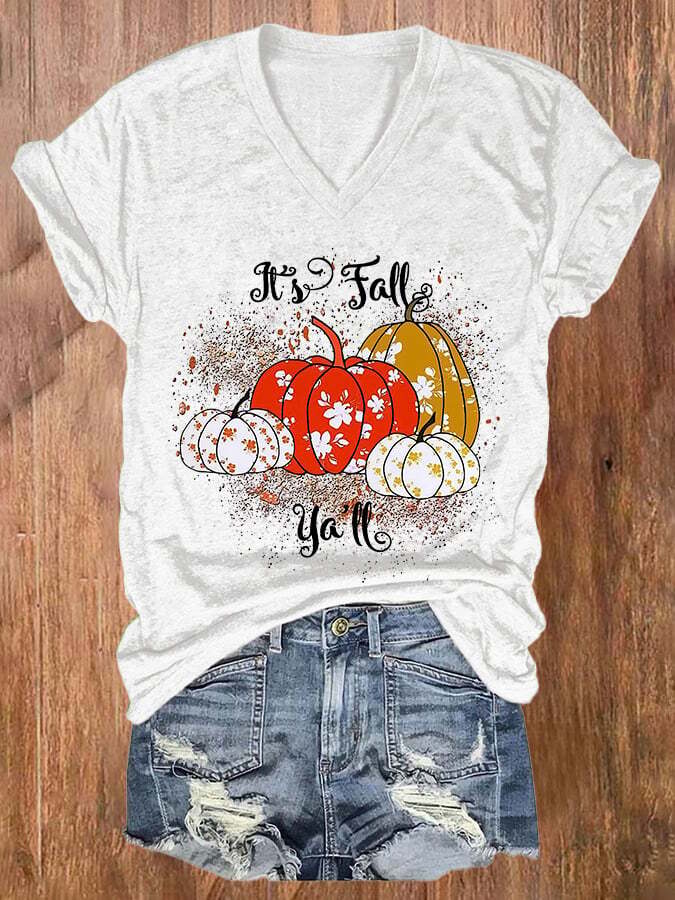 Women's Casual It's Fall Y'all Print Short Sleeve T-Shirt