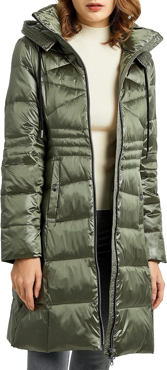 Women's Warm Down Jacket Stand Collar Winter Coat Parka with Hood