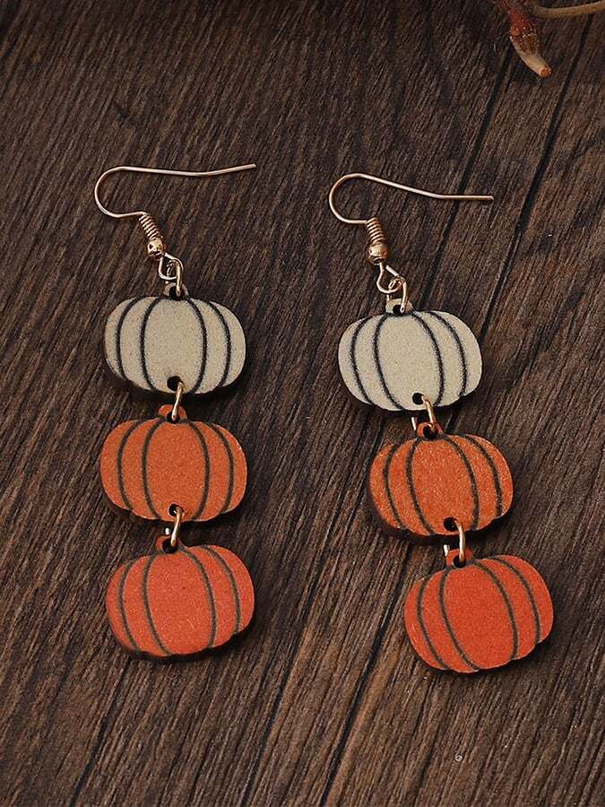 Women's Autumn Halloween Thanksgiving Pumpkin Wooden Earrings