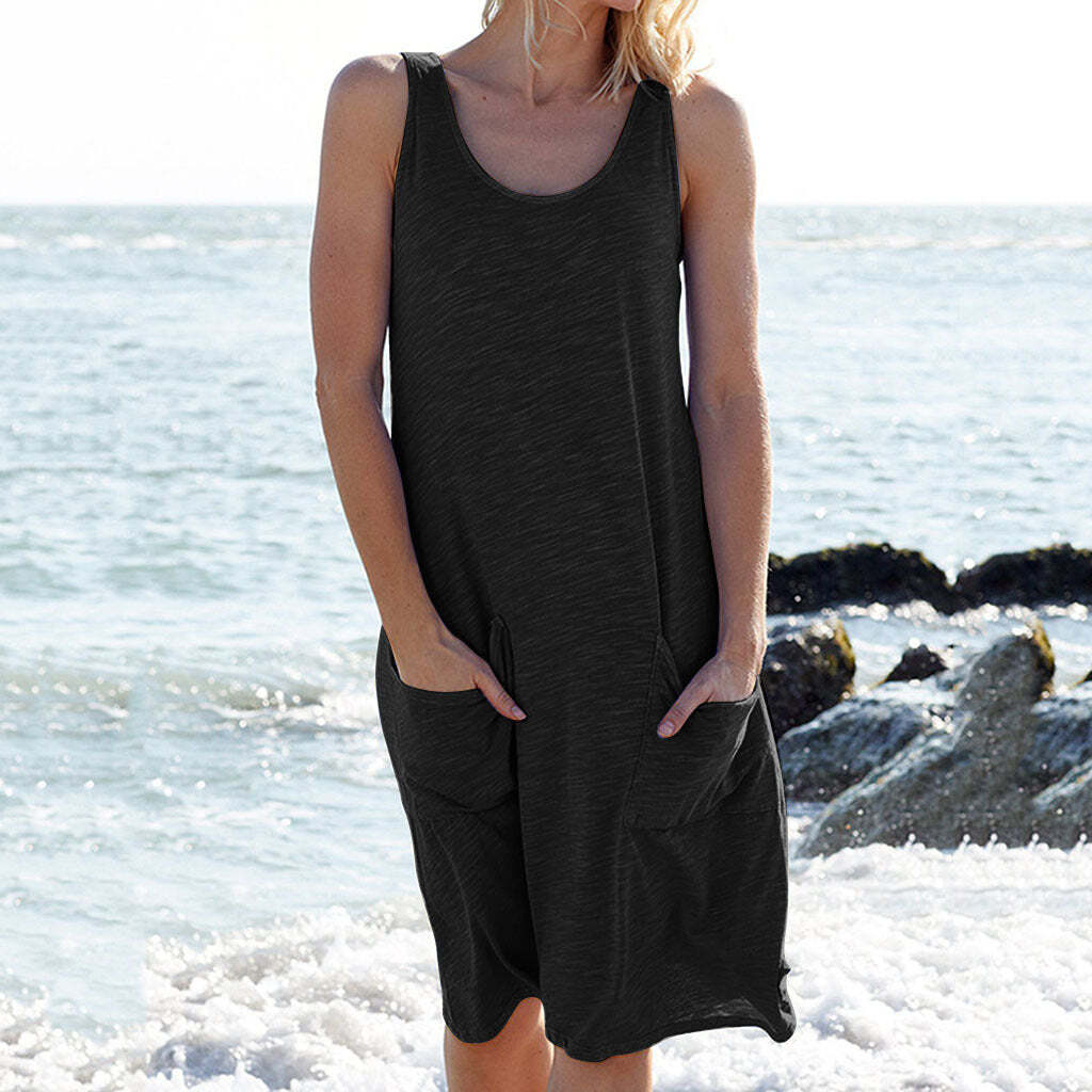 Round neck sleeveless knitted casual vest dress