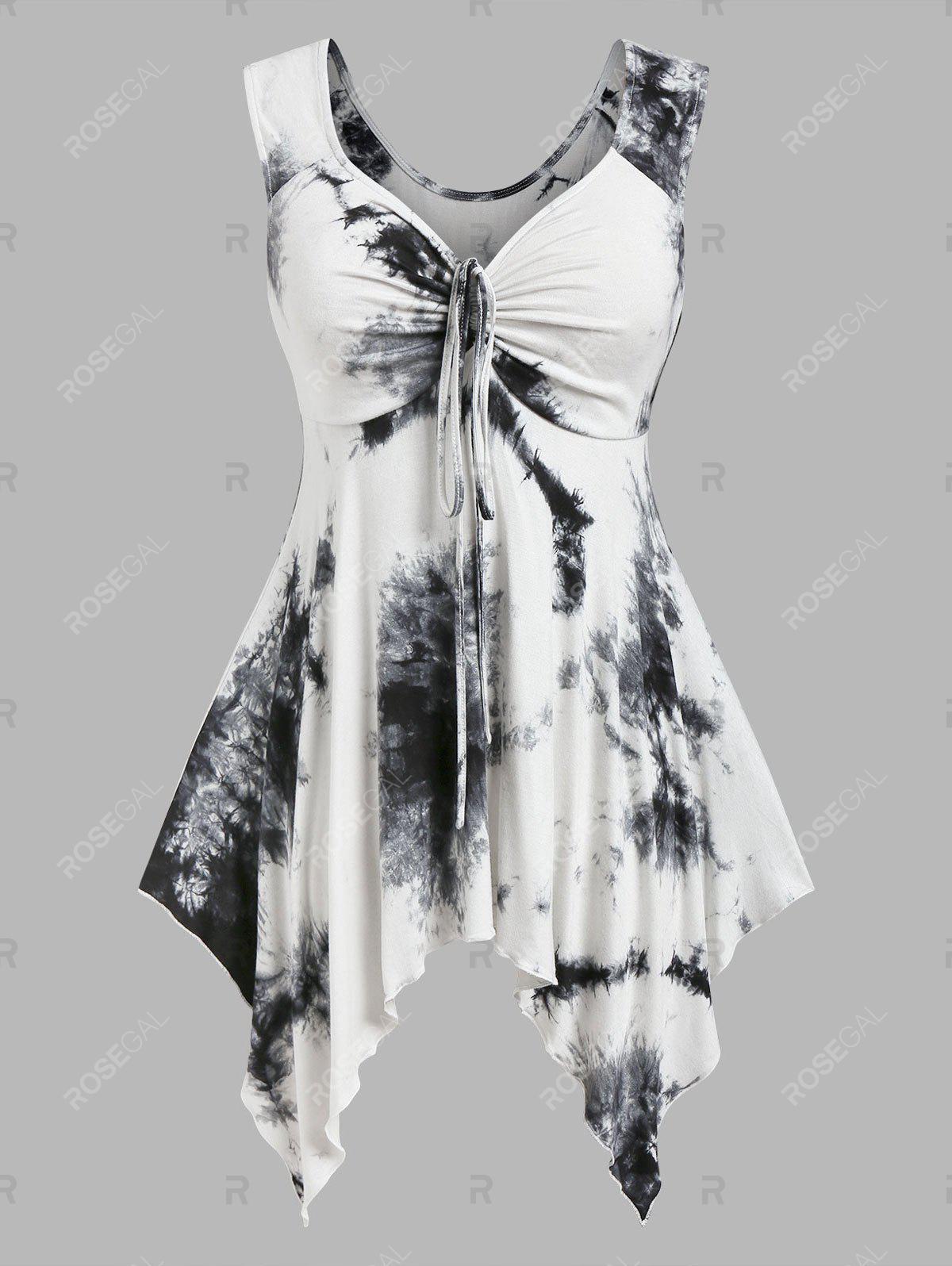 Handkerchief Tie Dye Tank Top and Butterfly 3D Jean Print Leggings Plus Size Summer Outfit