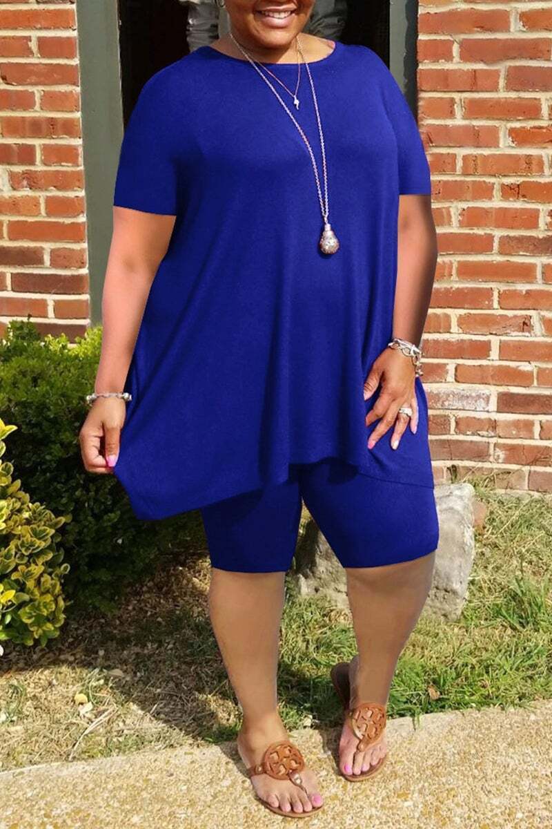 Last Day -Plus Size Ruffled Hem Solid Color Top & Shorts