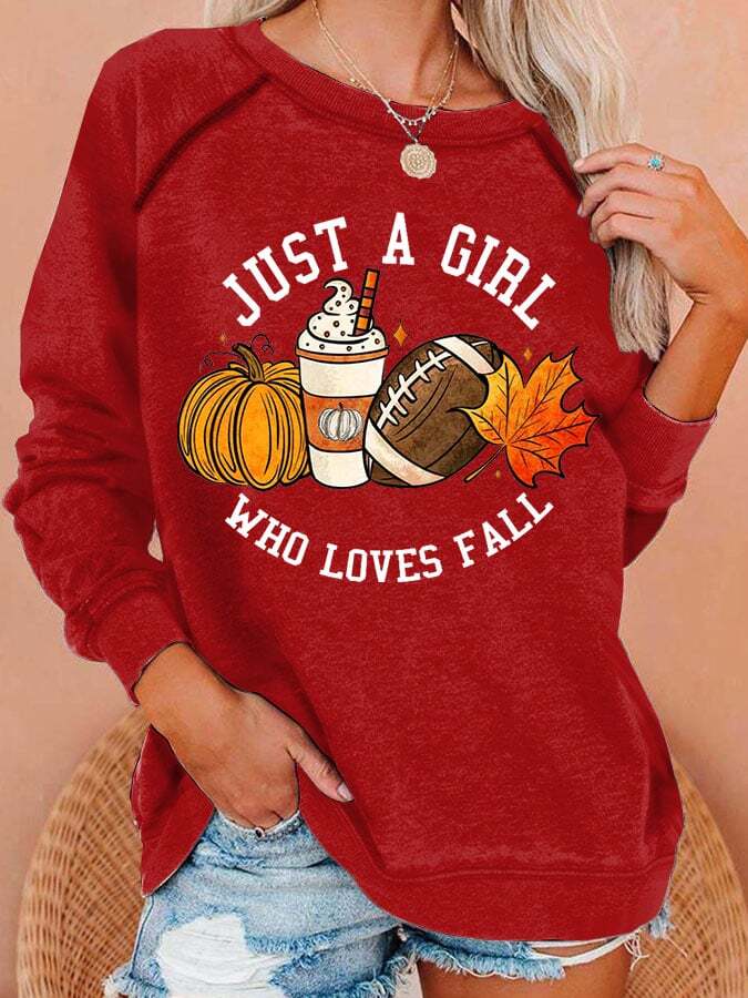 Women'S Casual Just A Girl Who Loves Fall Printed Long-Sleeved Sweatshirt