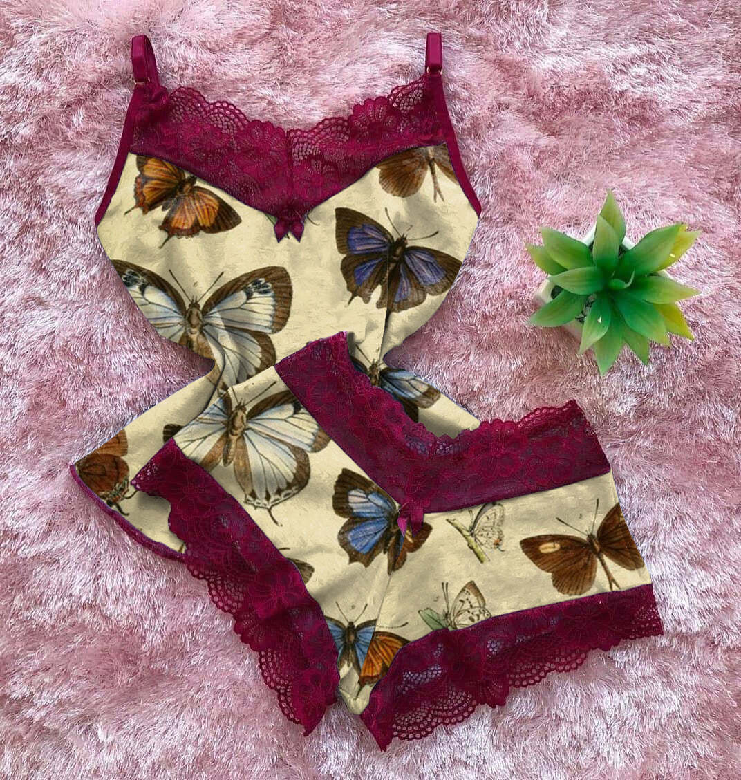 Retro butterfly color block pajama set