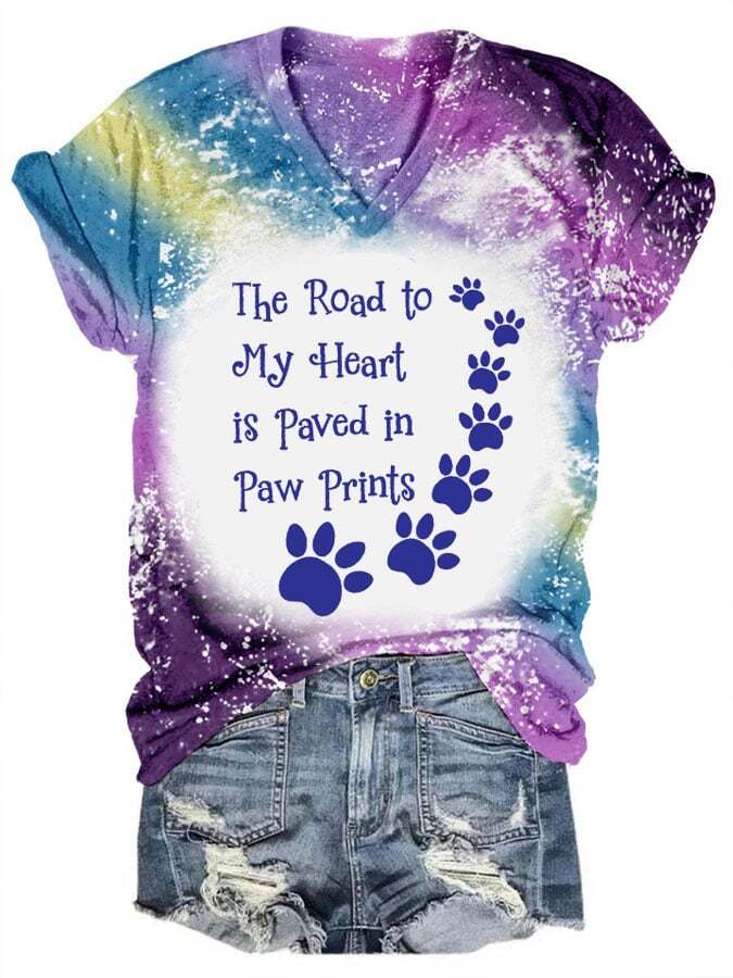 Women's The Road To My Heart Is Pawed With Paw Prints Print T-Shirt