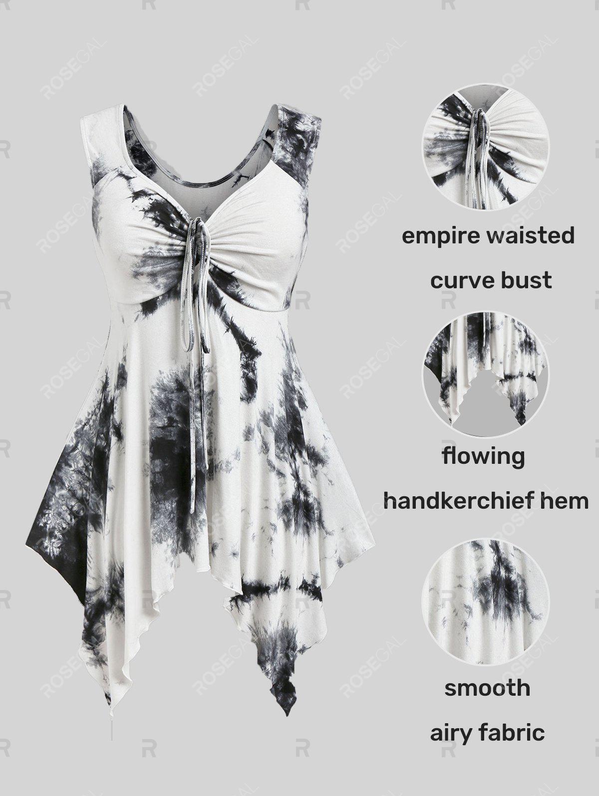 Handkerchief Tie Dye Tank Top and Butterfly 3D Jean Print Leggings Plus Size Summer Outfit