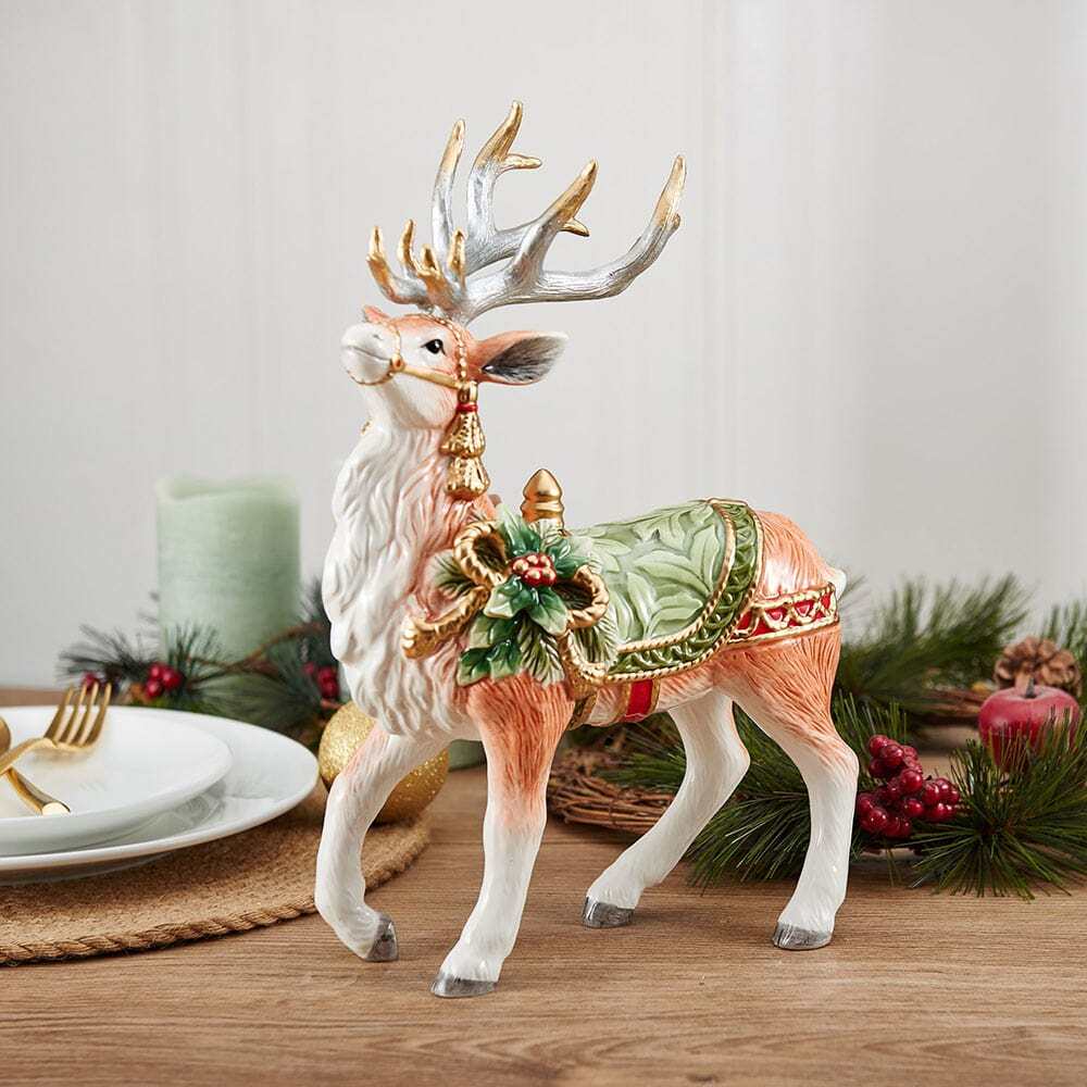 Holiday Home Green Deer Figurine, 12.5 IN