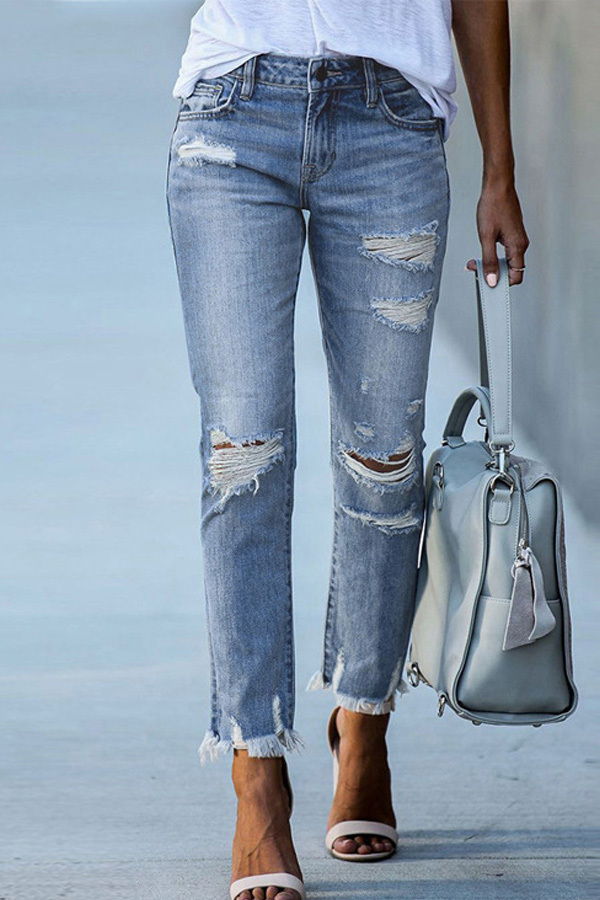 Casual Cut Out Ripped Jeans