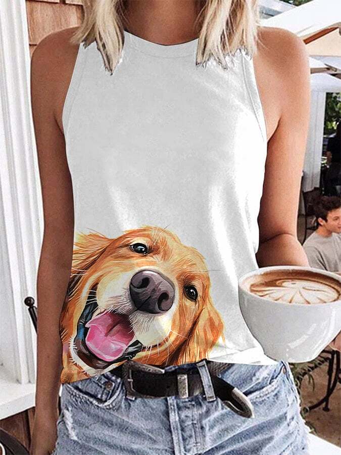 Women's Cute Dog Print Casual Tank Top