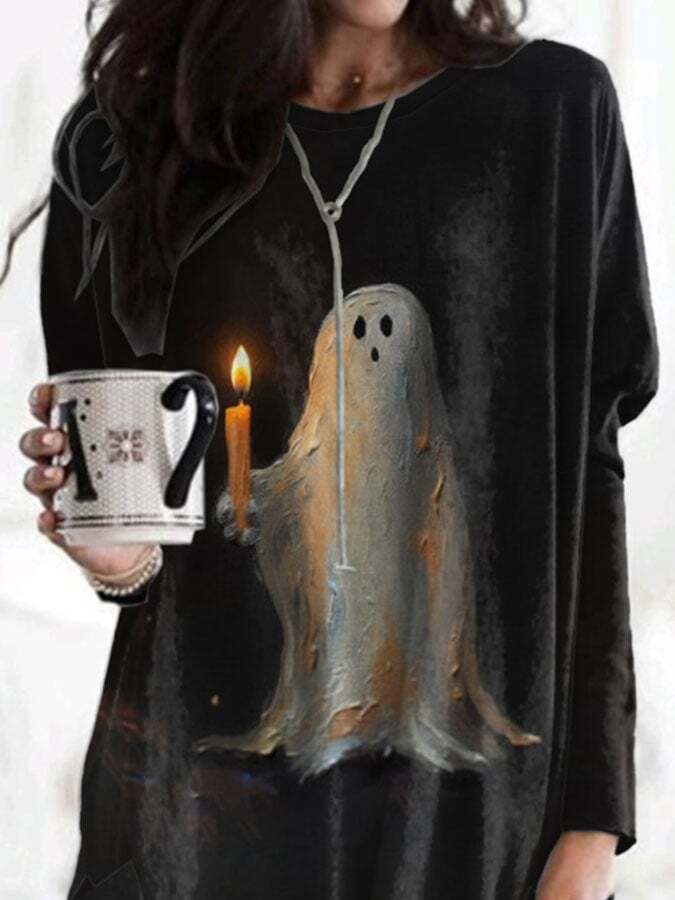 Retro Ghost Painting Candle Print Dress