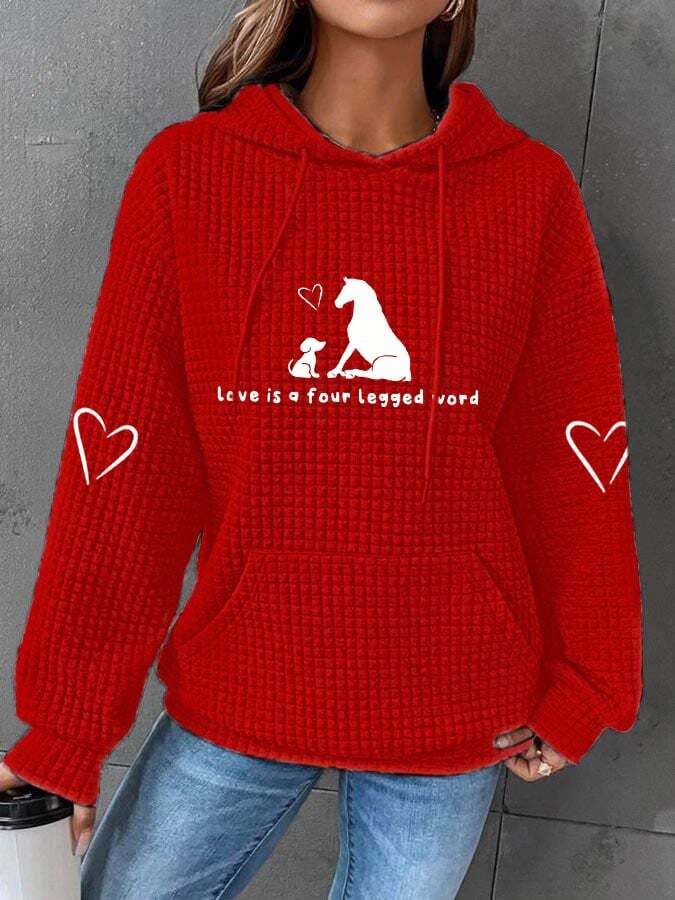 Women's Love Is A Four Legged Word Dog And Horse Print Waffle Hoodie