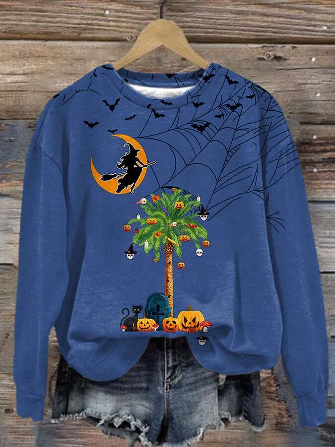 Retro Halloween South Carolina Witch Pumpkins Palm Tree Print Sweatshirt