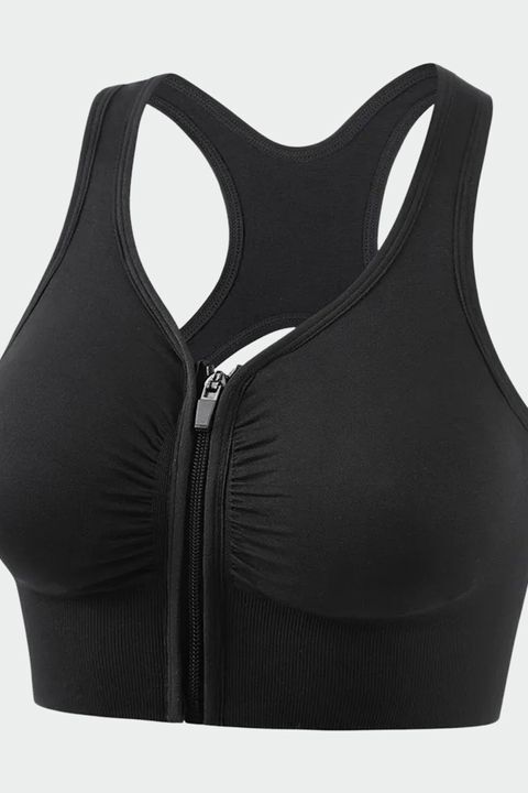 Ruched Zip Front Cut Out Back Sports Bra