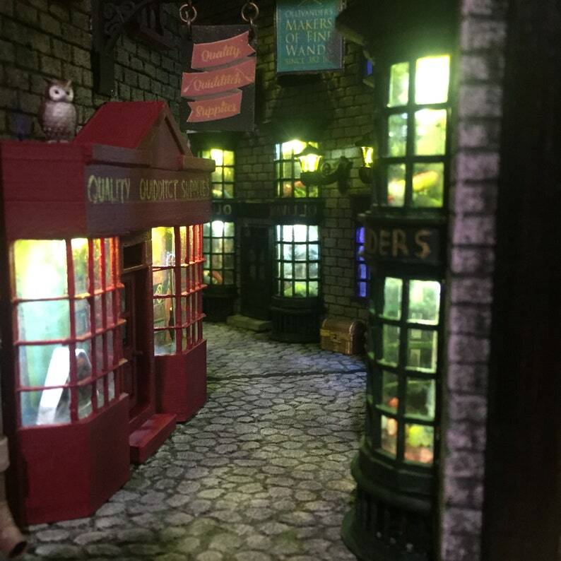 Book nook bookshelf insert Magic Alley Book END library decor Miniature decoration between books Bookshelf diorama wizarding Alley