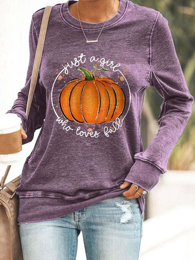Women'S Casual Just A Girl Who Loves Fall Long-Sleeved Sweatshirt