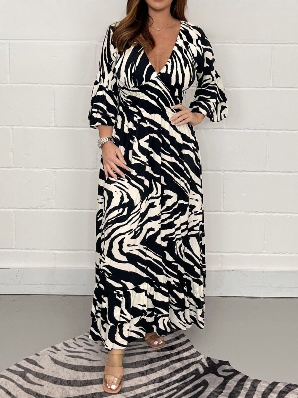 Casual Print Ruched Waist Length Dress