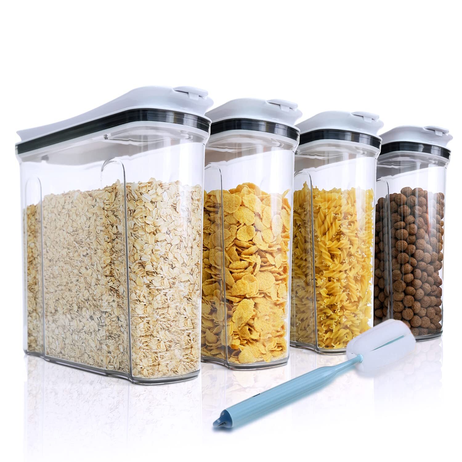 Cereal Containers Storage Set, Airtight Food Storage Container with Lid 4L/135.2oz,4PCS BPA-FREE Plastic Pantry Organization Canisters for Rice Cereal Flour Sugar Dry Food in Kitchen