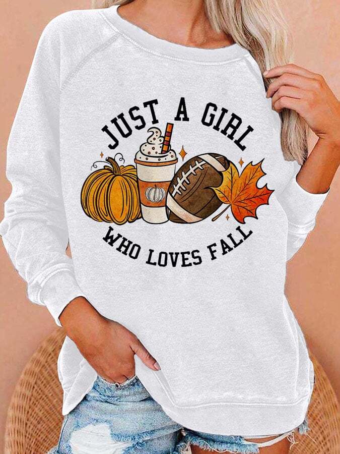 Women'S Casual Just A Girl Who Loves Fall Printed Long-Sleeved Sweatshirt