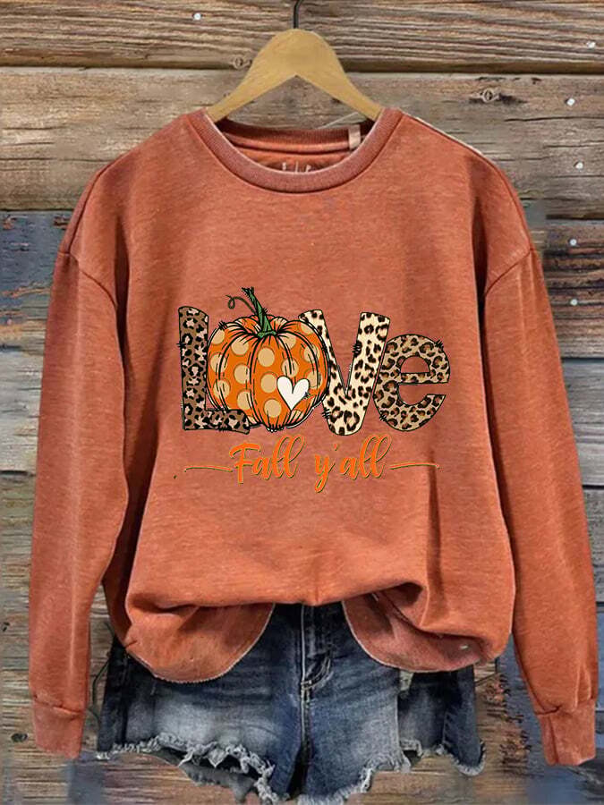 Women's Love Fall Y'all PumkinPrint Casual Sweater