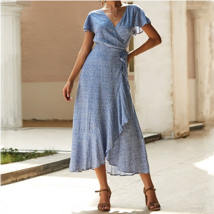 Elegant Ladies Short Sleeve Long Floral Dress
