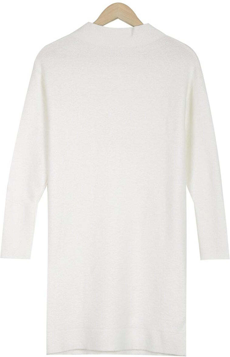 Simple Plain Mock Neck Mini Sweater Dress